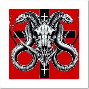 The Elements of goat skull, snake and cross Posters and Art